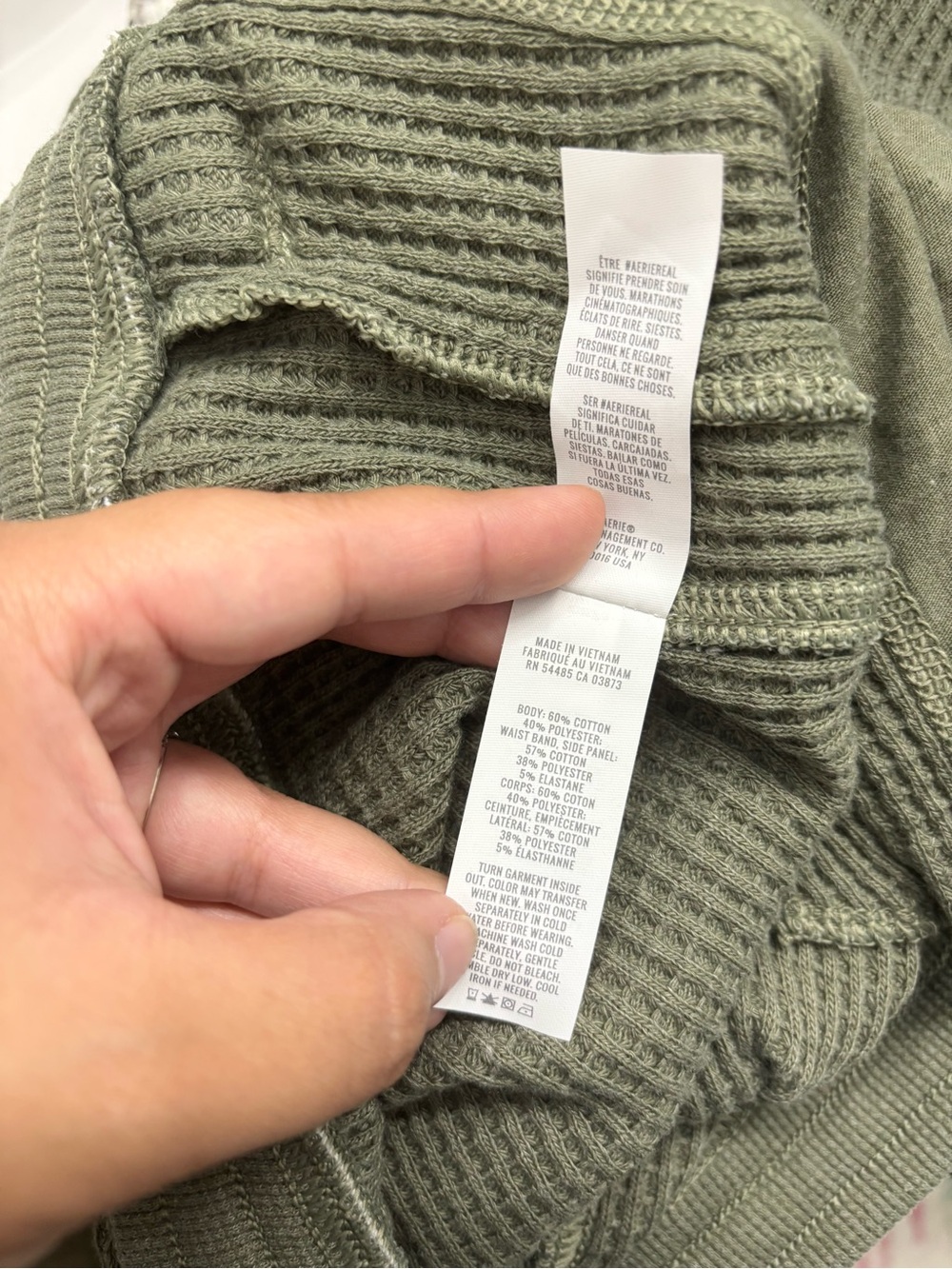 Aerie Waffle Knit Wide Leg Sweatpants Large Olive Green Loungewear Comfort Cozy - Picture 7 of 7